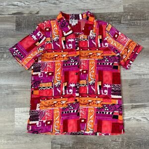 Vintage Maggie Sweet Shirt Bold Cubism Graphic Print Button Down Top L 90s Y2K